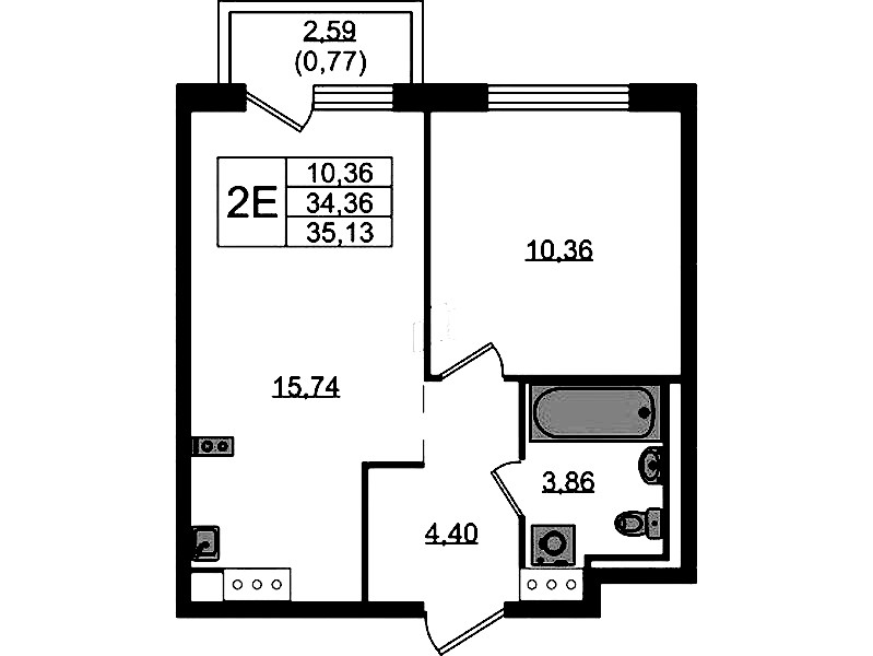 1-комнатная квартира 35.13 м², 3/13 эт., ЖК «Квартал Торики»